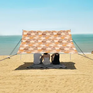 Shell Starfish Wave Pattern Beach Canopy Tent Anti-UV & Wind Resistant, Camping Sun Shelter Easy Setup Portable,Outdoor Shade Tents with Sandbags,Sand Shovels,Ground Pegs & Stability Poles
