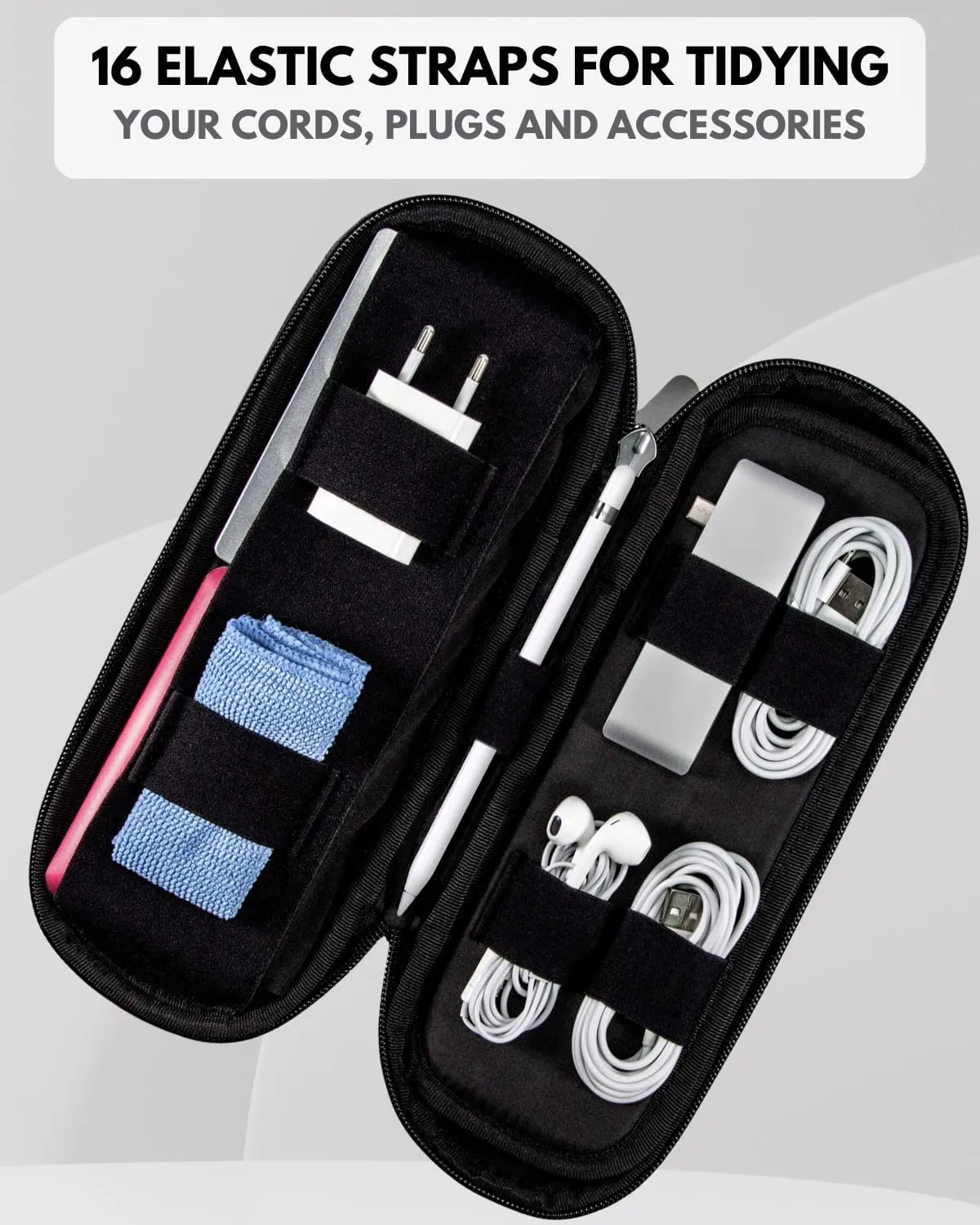 Side by Side Slim Tech Pouch. Electronics Organizer Travel Case for Cables & Cord. Laptop Charger Bag for MacBook Accessories & Backpack. Gift for Men & Women on Road Trips.