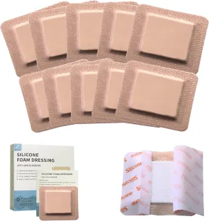 Silicone Foam Dressing 4x4 | Medical Grade Wound Care & Dressings | Waterproof Non-Stick Pads for Sensitive Skin (10 Pack) – Medical Bandages for Post-Surgery, Bed Sores & Burns