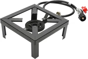 Single Propane Burner, Outdoor Gas Stove Propane Cooker with Adjustable 0-20Psi Regulator Hose, Portable Propane Stove for Camping, Picnics, Hiking, Barbecues, Stir-Frying, Boiling, Steaming (Black)