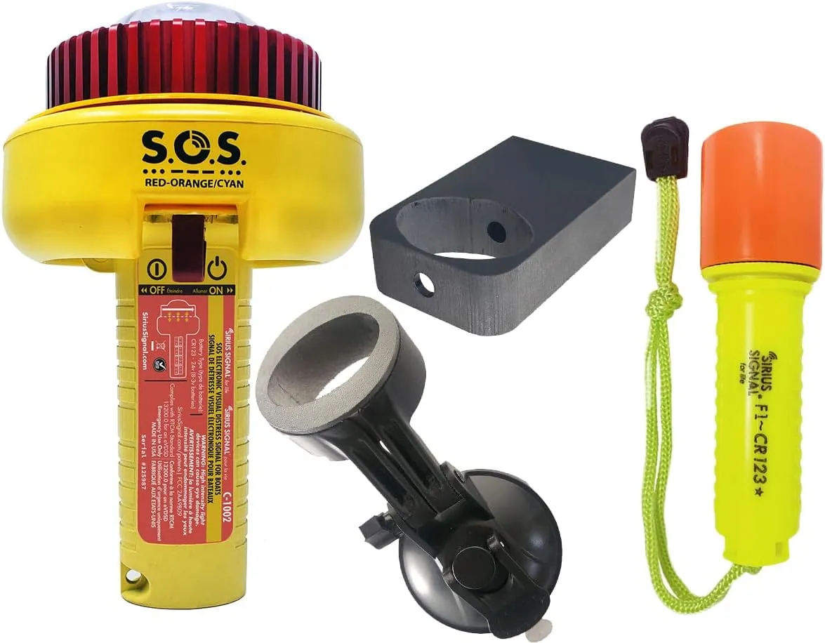 Sirius Signal C-1002 SOS Two-Color/Infrared LED Distress Signal, Floating Flashlight, and Storage Mount Bundle