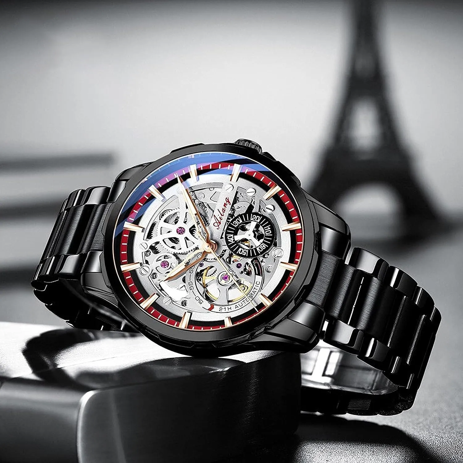 Skeleton Watches for Men with Steampunk Automatic Mechanical Wristwatch