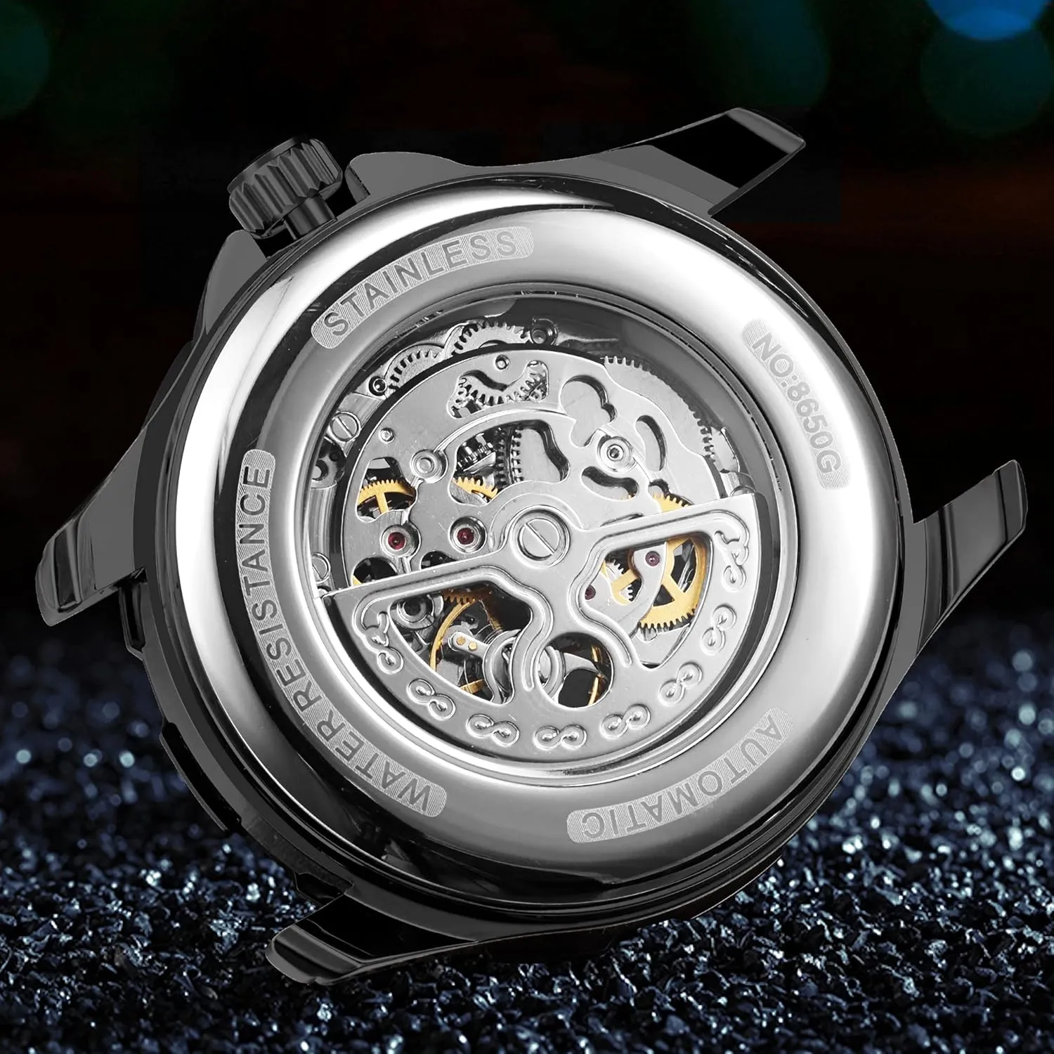 Skeleton Watches for Men with Steampunk Automatic Mechanical Wristwatch