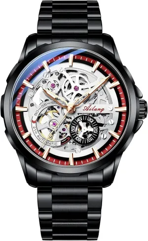 Skeleton Watches for Men with Steampunk Automatic Mechanical Wristwatch