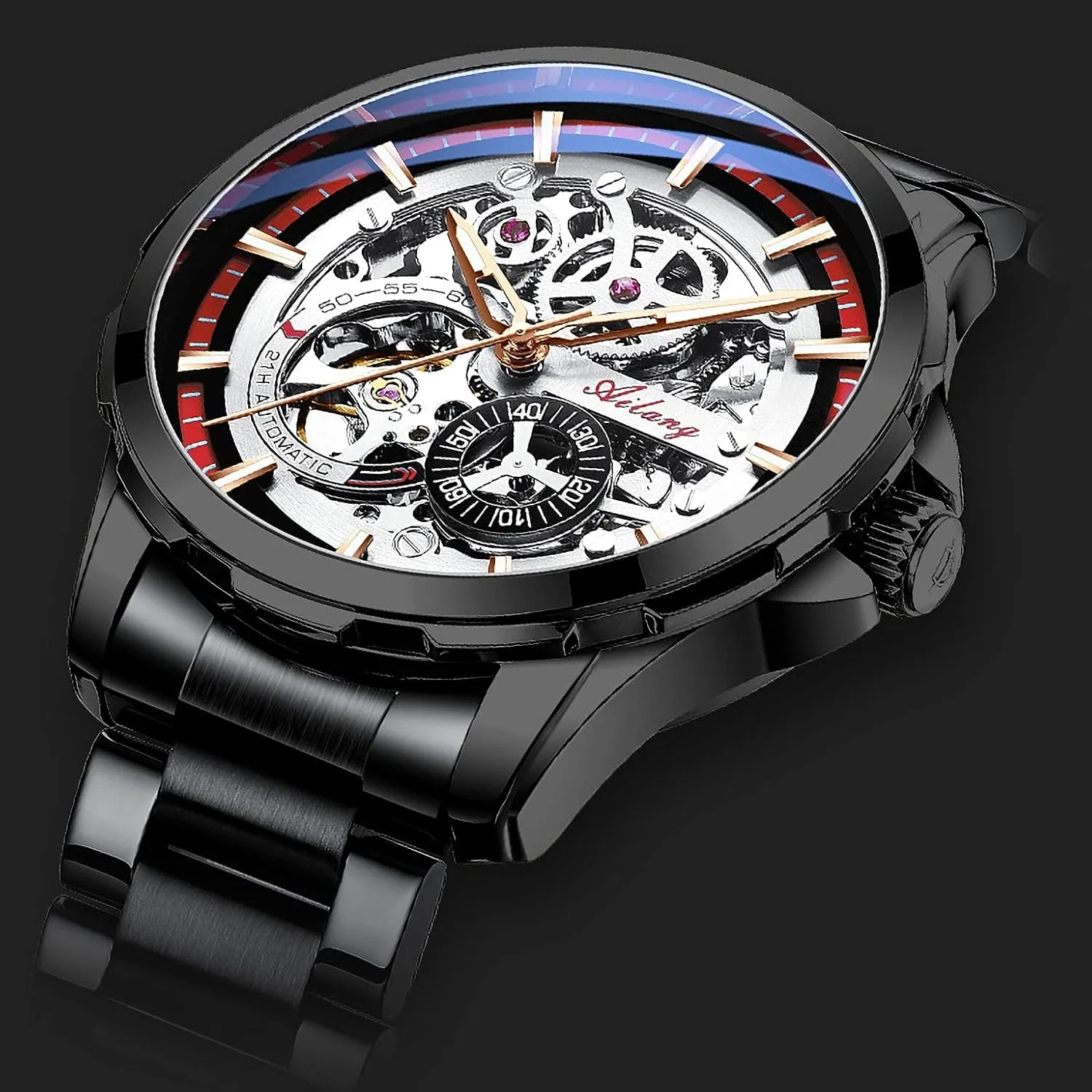 Skeleton Watches for Men with Steampunk Automatic Mechanical Wristwatch