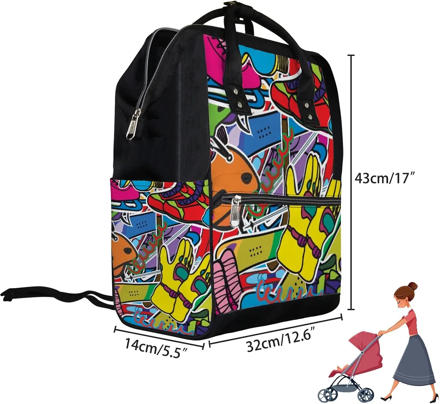 Skiing Elements Diaper Bag Backpack Waterproof Backpack Baby Nappy Changing Bag for Travel Large Capacity Durable and Stylish for Woman