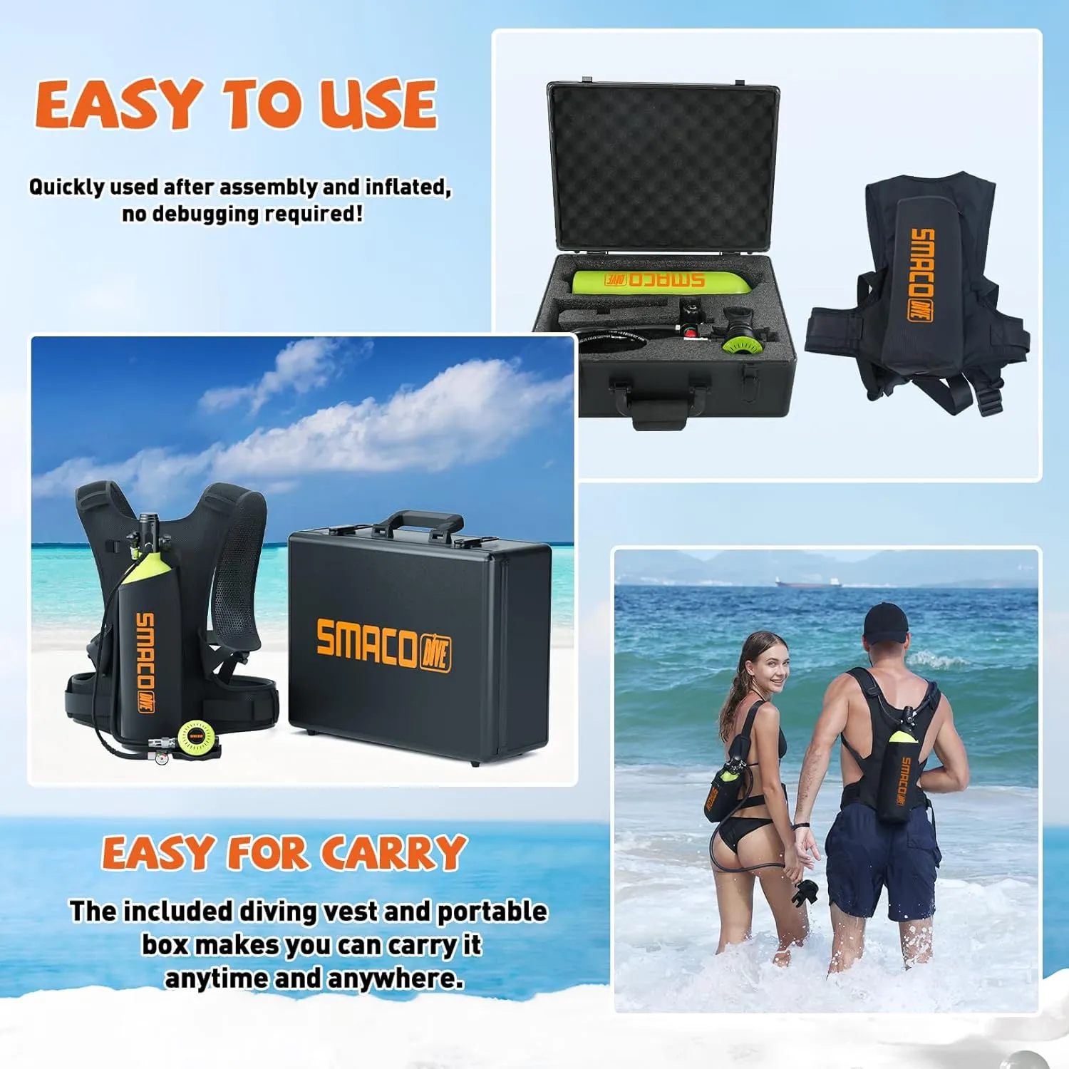 SMACO Mini Scuba Tank 1.9L Capacity Diving Oxygen Tank up to 30 Minutes Underwater Breathing Small Scuba Tank Kit with Portable Box S700 Scuba Cylinder for Underwater Entertainment/Diving Work