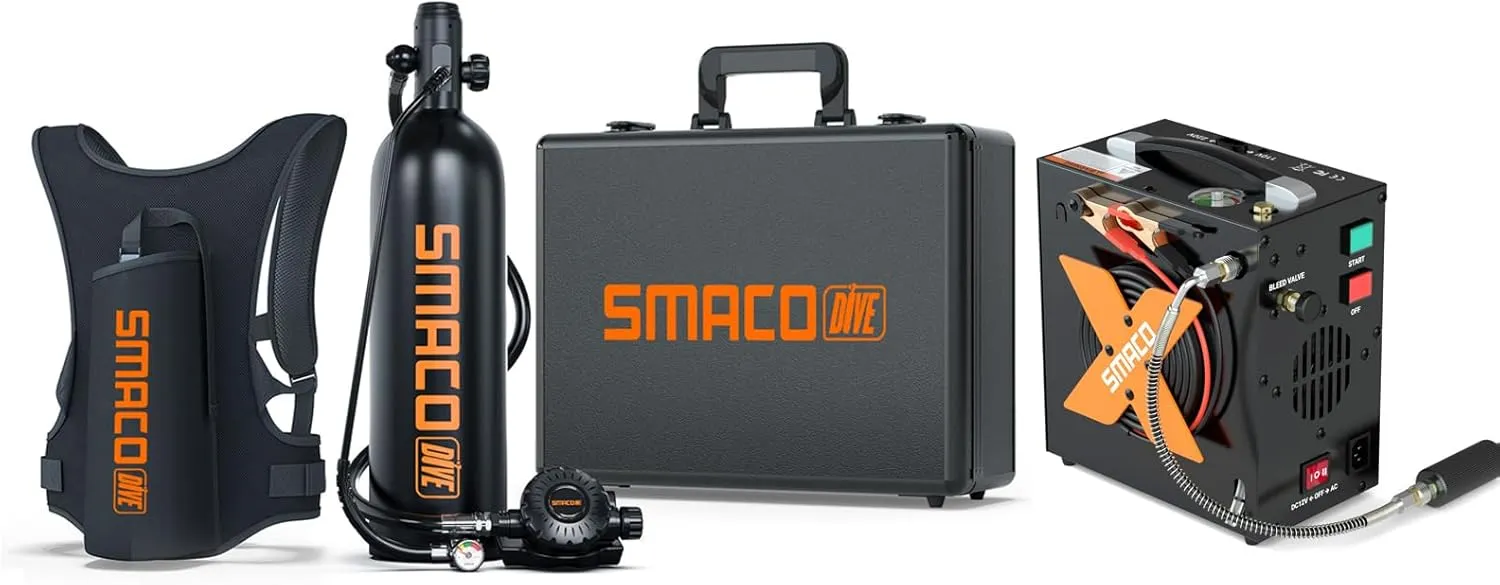 SMACO Mini Scuba Tank 1.9L Capacity Diving Oxygen Tank up to 30 Minutes Underwater Breathing Small Scuba Tank Kit with Portable Box S700 Scuba Cylinder for Underwater Entertainment/Diving Work