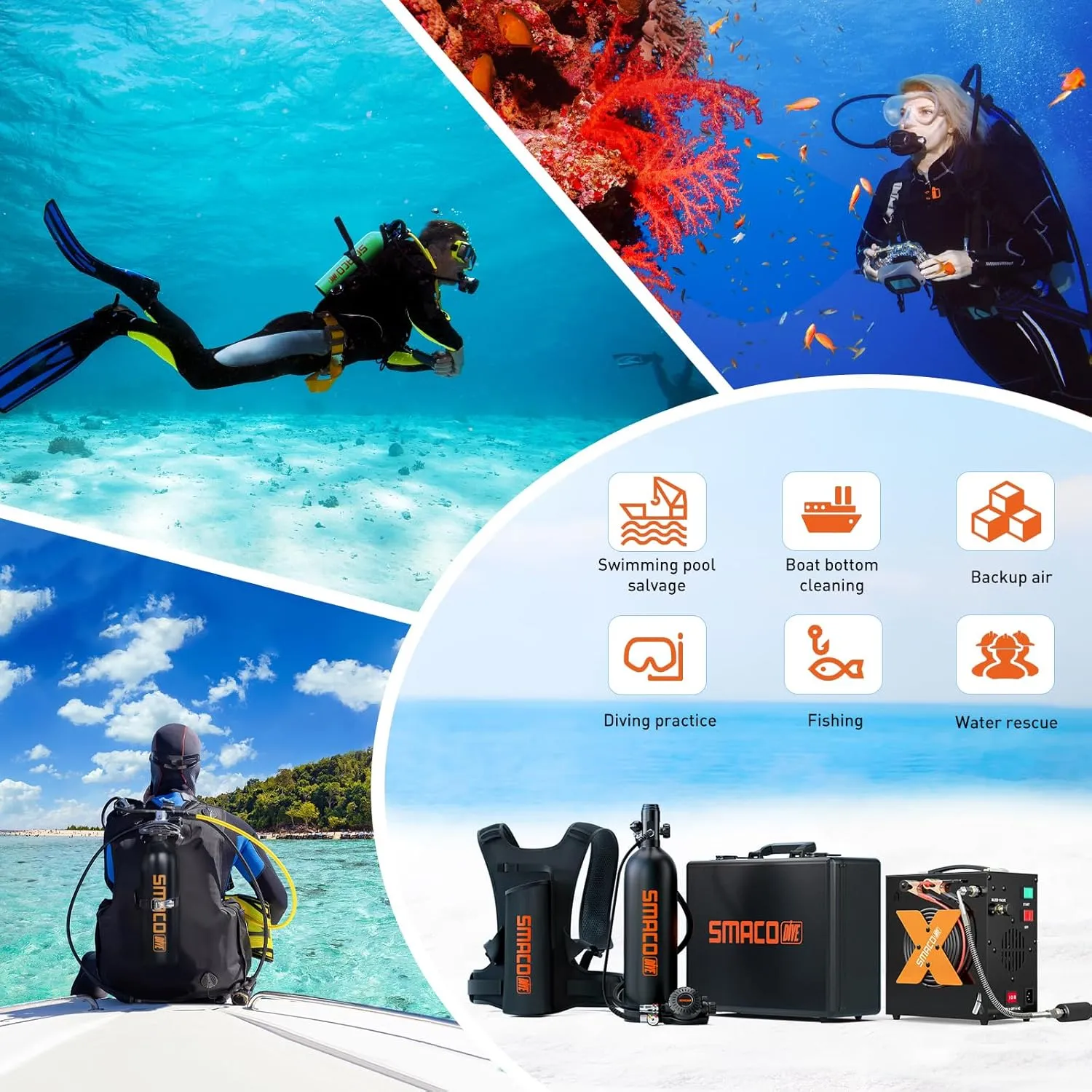 SMACO Mini Scuba Tank 1.9L Capacity Diving Oxygen Tank up to 30 Minutes Underwater Breathing Small Scuba Tank Kit with Portable Box S700 Scuba Cylinder for Underwater Entertainment/Diving Work