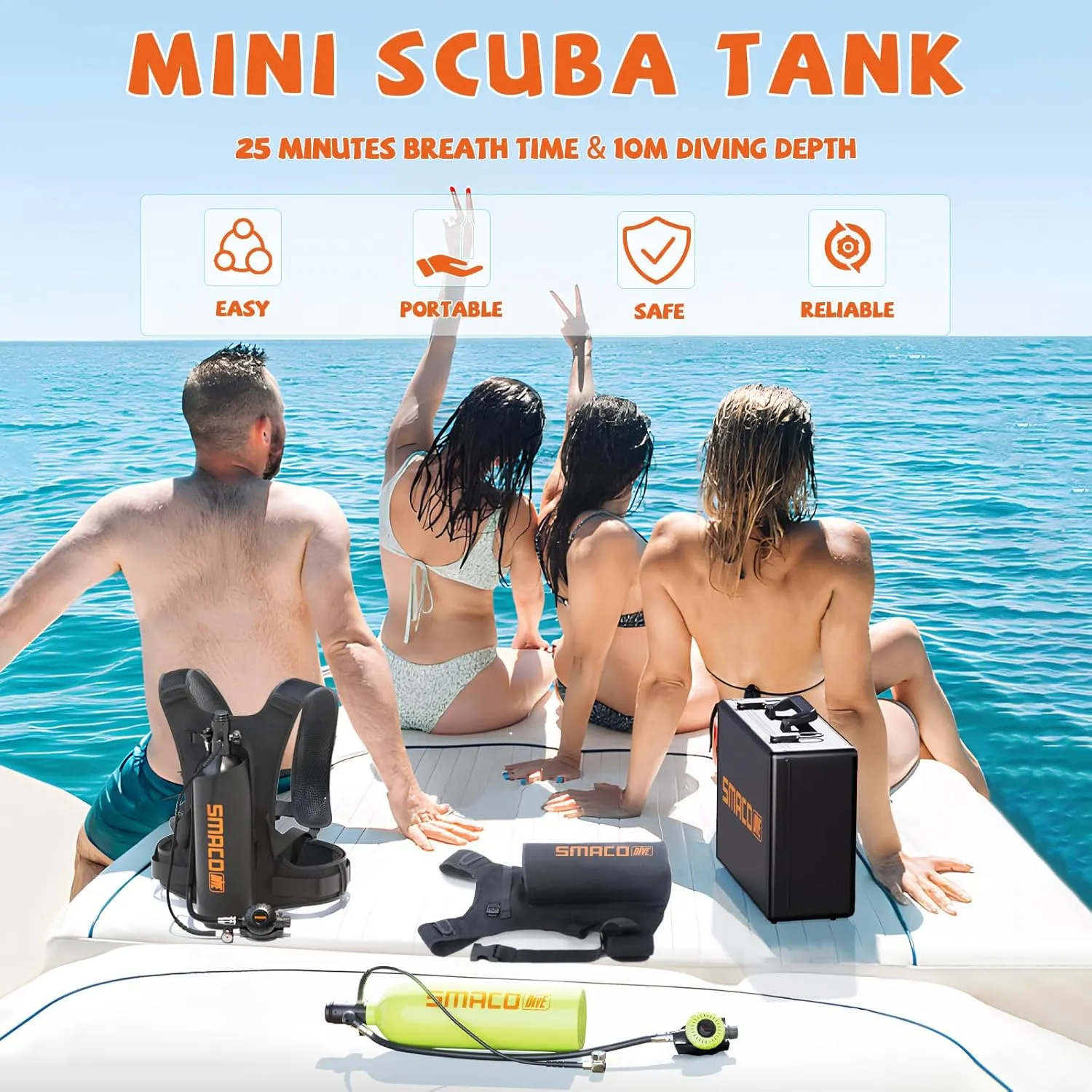 SMACO Mini Scuba Tank 1.9L Capacity Diving Oxygen Tank up to 30 Minutes Underwater Breathing Small Scuba Tank Kit with Portable Box S700 Scuba Cylinder for Underwater Entertainment/Diving Work
