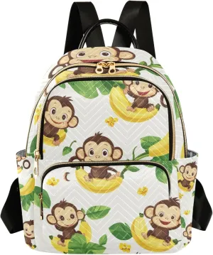 Small Backpack Purse for Women, Cute Bananas Leaf Monkeys Travel Bag Casual Daypack Shoulder Bag