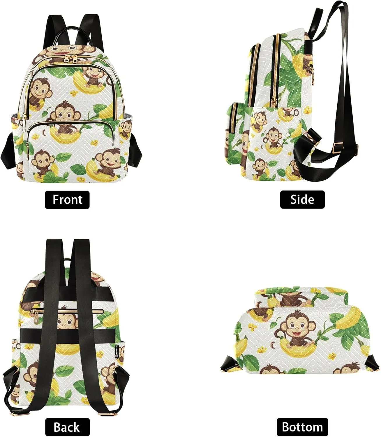Small Backpack Purse for Women, Cute Bananas Leaf Monkeys Travel Bag Casual Daypack Shoulder Bag
