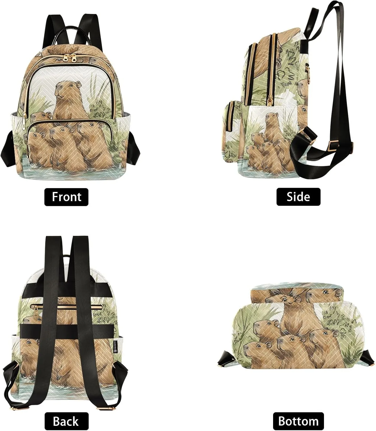 Small Backpack Purse for Women, Five Capybaras Looking in The Same Direction Pool Travel Bag Casual Daypack Shoulder Bag