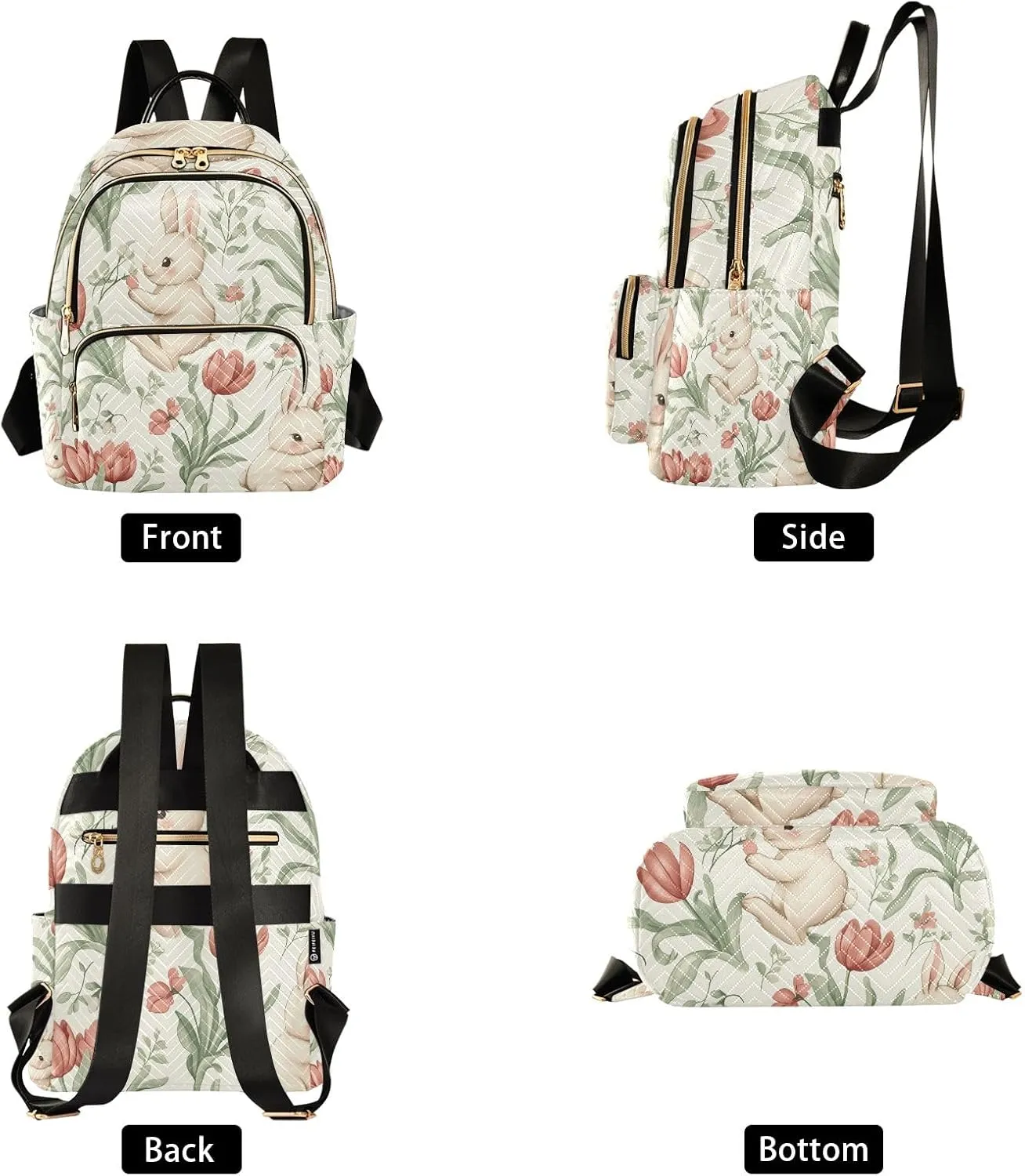 Small Backpack Purse for Women, Rabbit Tulip Pattern Travel Bag Casual Daypack Shoulder Bag