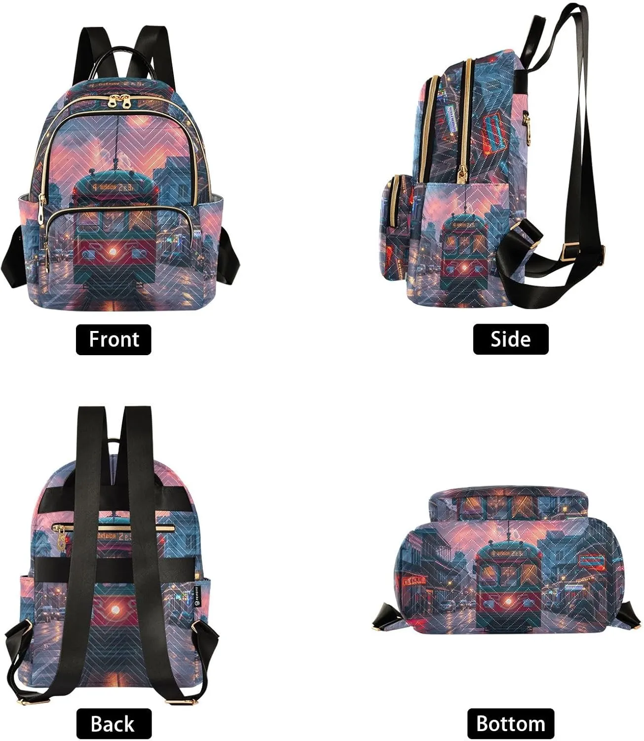 Small Backpack Purse for Women, Sunset Streetcar Pattern Shoulder Bag Lightweight Daypack for Travel Work Casual