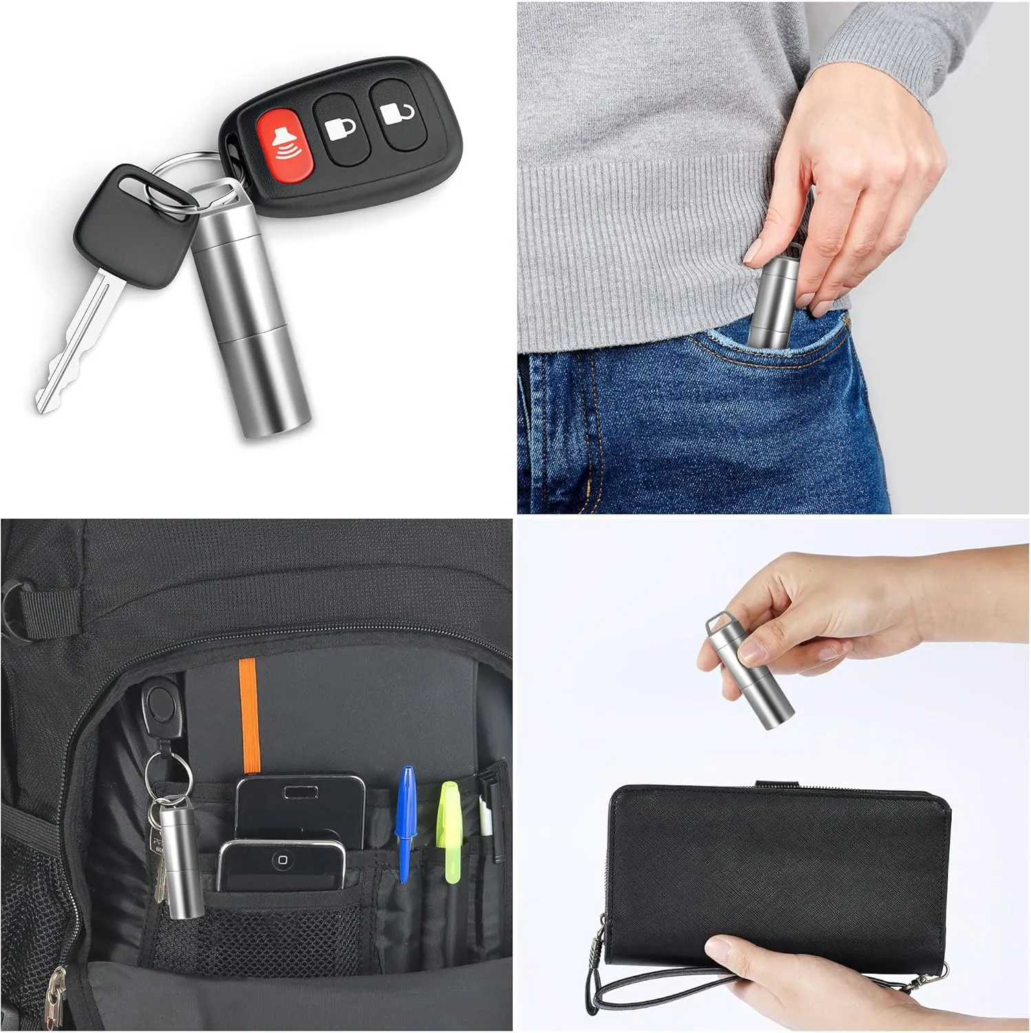 Small Pill Case (2 Compartments Design), Portable Metal Pill Holder Keychain Waterproof Pill Box Container Mini Stainless Steel Pill Organizer for Travel Purse Pocket