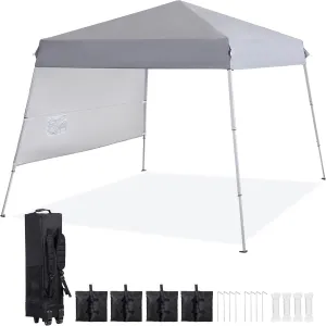 Smartxchoices 8 x 8 FT Pop Up Canopy Tent - Instant Outdoor Canopy with Wheeled Carry Bag, 4 Ropes, Straight Legs, Stakes, Height Adjustable Outdoor Tent Sun Protection Beach Shelter，Silver Grey