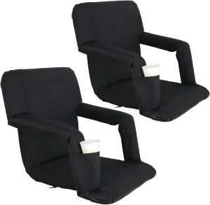 Smartxchoices Set of 2 Black Stadium Seats Chairs for Bleachers Portable Padded with Cushion/Back/Arms,Water Resistant 5-Reclining for Outdoor/Indoor Backpack Straps Easy to Transport (2-Pack Black)