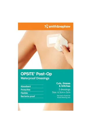 SMITH & NEPHEW OPSITE Post-Op Waterproof Dressings 6.5cmx5cm 5 Pack