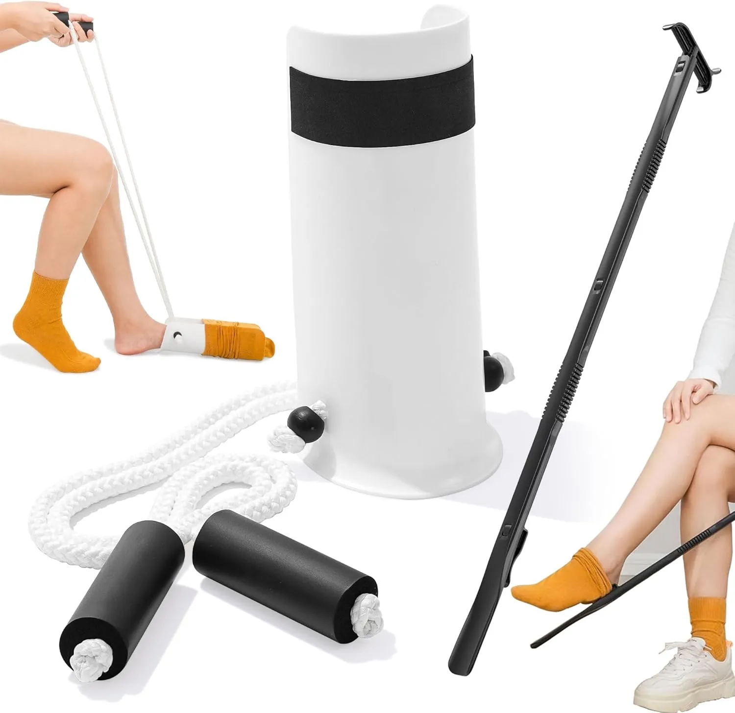 Sock Aids for Putting On Socks Kit - (Sock Helper   35 Inch Dressing Stick with Sock Remover & Shoe Horn) - Flexible Sock Assistant Device for Seniors & Limited Mobility No Bending