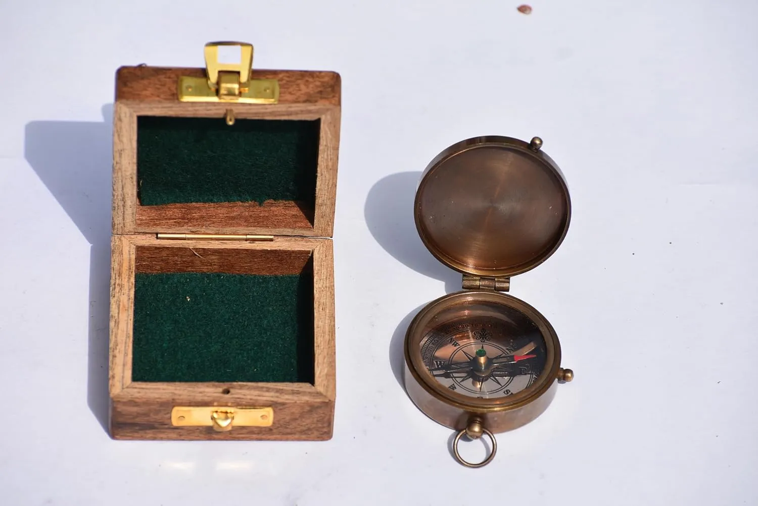 Solid Brass Directional Magnetic Compass Antique Nautical Gift for Son Thoreau Quote with Rosewood Case Baptism, Graduation, or Birthday Keepsake