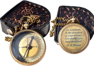 Solid Brass Thoreau's Go Confidently Quote Engraved Compass with Wooden Box, Camping Compass, Baptism & Graduation Gift, Christian Gift for Men & Confirmation