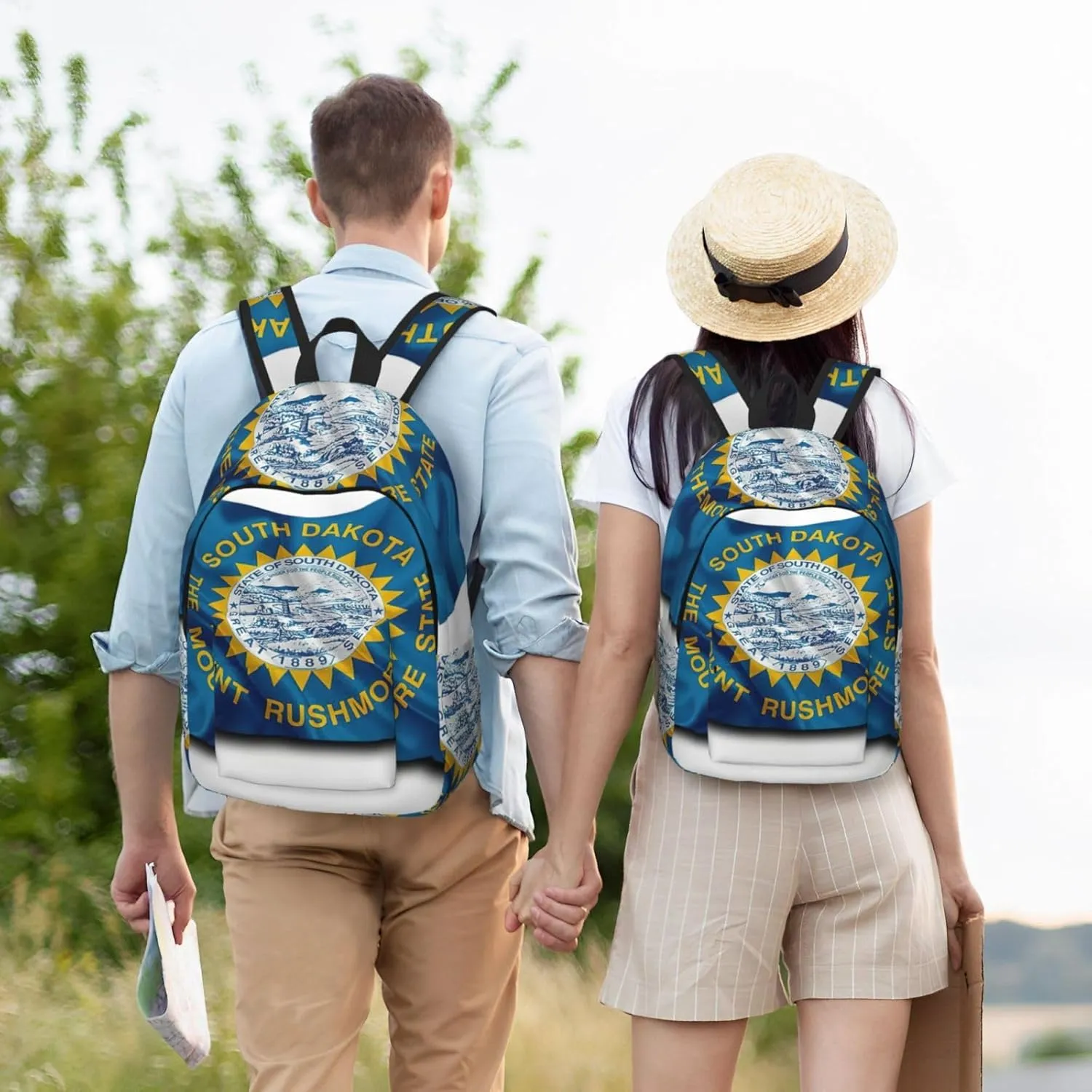 South Dakota Flag Map Print Stylish Canvas Backpack,Travel Backpack With Pockets,For Hiking And Daily Use