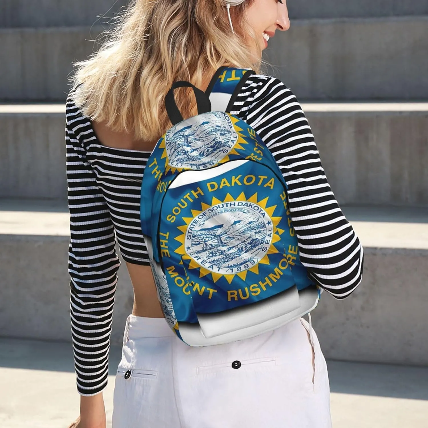 South Dakota Flag Map Print Stylish Canvas Backpack,Travel Backpack With Pockets,For Hiking And Daily Use