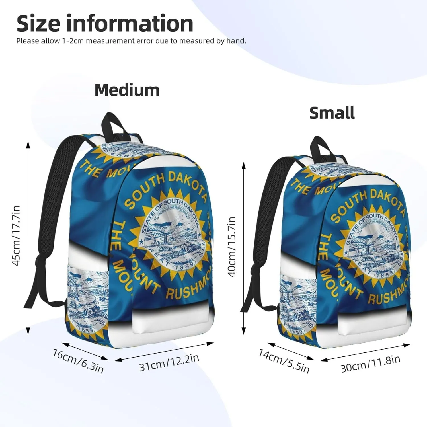 South Dakota Flag Map Print Stylish Canvas Backpack,Travel Backpack With Pockets,For Hiking And Daily Use