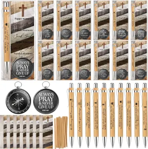 Spakon Christian Gifts for Father's Day Bulk Bible Verse Compass Pen Engraved Inspirational Compass with Religious Bookmarks Church Welcome Gifts for Men Christian Sunday School