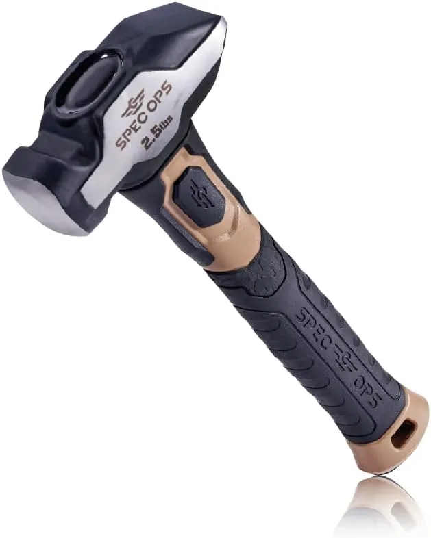 Spec Ops Tools Blacksmith Hammer, 2.5 lb Sledge hammer with Bi-Material Shock Absorbing & Vibration Dampening Handle, 3% Donated to Veterans, Black/Tan