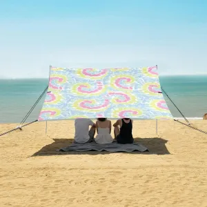 Spiral Tie Dye Beach Canopy Tent Anti-UV & Wind Resistant, Bright Camping Sun Shelter Easy Setup Portable,Outdoor Shade Tents with Sandbags,Sand Shovels,Ground Pegs & Stability Poles