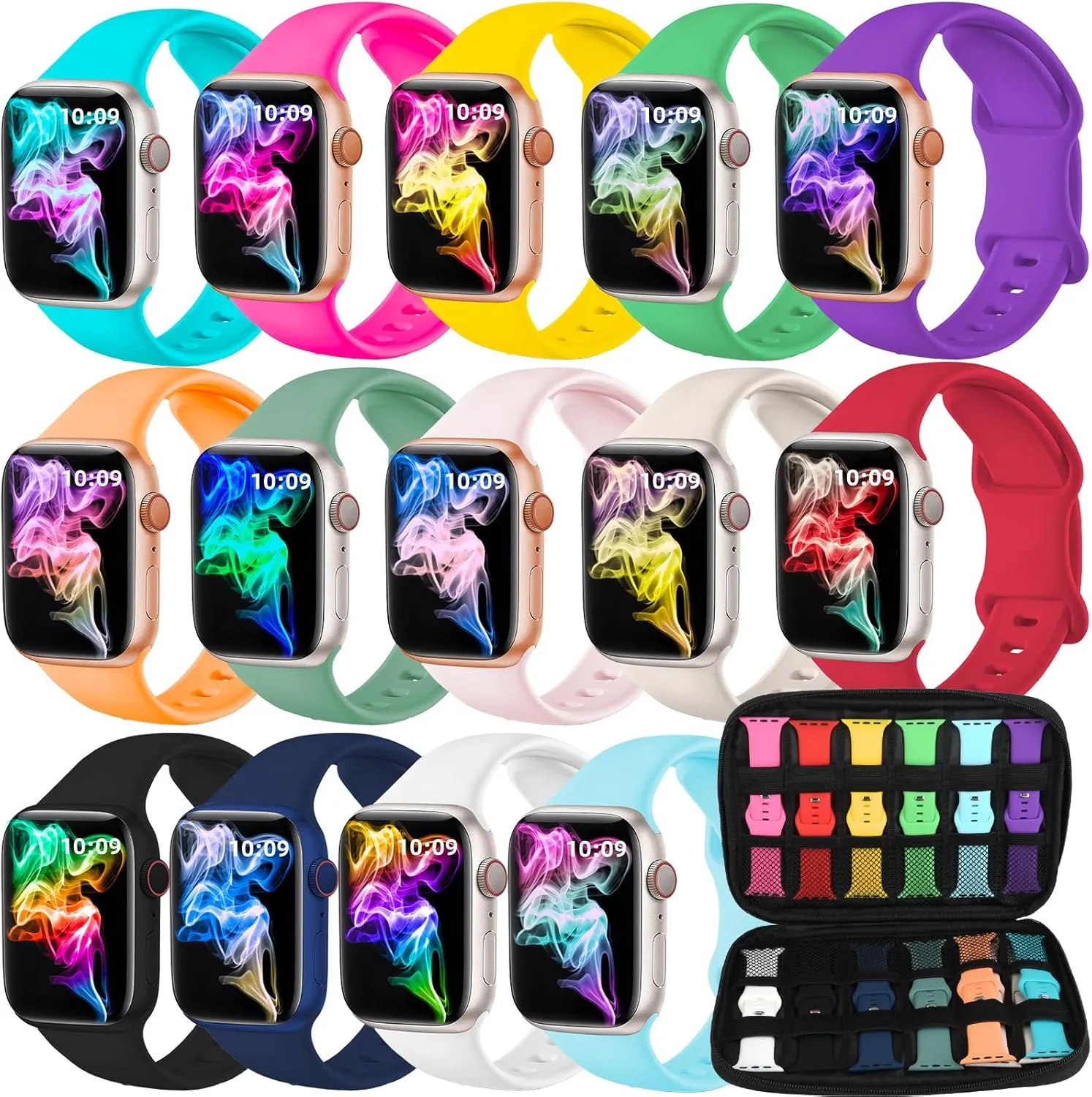 Sport Band Compatible for Apple Watch Band 38mm 40mm 41mm 42mm 44mm 45mm 46mm 49mm Women Men, Soft Silicone Strap with Storage Organizer for iWatch Bands Series 10 9 8 7 6 5 4 3 2 1 SE Ultra