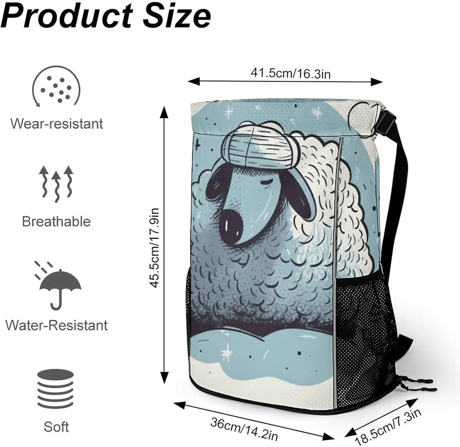 Sport Drawstring Backpack Large Capacity Dry And Wet Separation Sleep Well Hand Drawn Stuff Sack