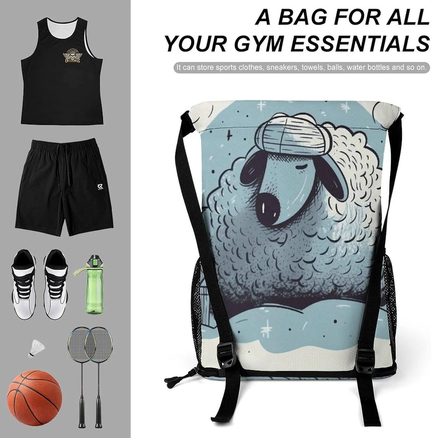 Sport Drawstring Backpack Large Capacity Dry And Wet Separation Sleep Well Hand Drawn Stuff Sack