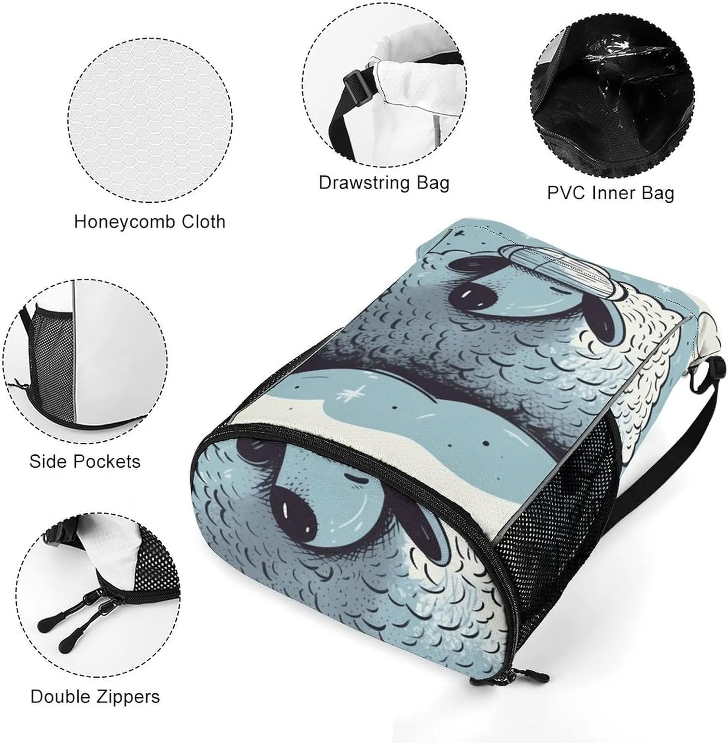 Sport Drawstring Backpack Large Capacity Dry And Wet Separation Sleep Well Hand Drawn Stuff Sack