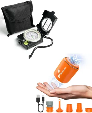 Sportneer Compass Hiking Survival Military Grade with Sighting Mirror   Tiny Portable Air Pump with Camping Light for Camping Hiking Outdoor