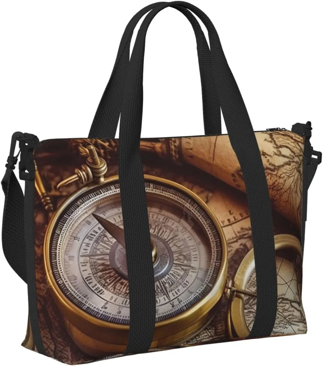 Sports Gym Bag for Women Men Travel Duffel Bag Tote Weekender Bag Carry on Overnight Bag for Travel Swimming Fitness Workout Sports Compass and Old World Map Duffle Bag