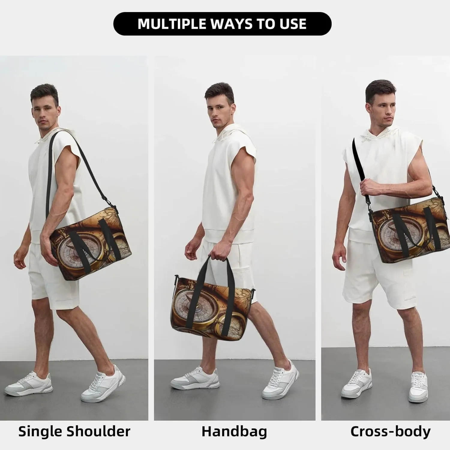 Sports Gym Bag for Women Men Travel Duffel Bag Tote Weekender Bag Carry on Overnight Bag for Travel Swimming Fitness Workout Sports Compass and Old World Map Duffle Bag
