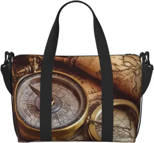 Sports Gym Bag for Women Men Travel Duffel Bag Tote Weekender Bag Carry on Overnight Bag for Travel Swimming Fitness Workout Sports Compass and Old World Map Duffle Bag