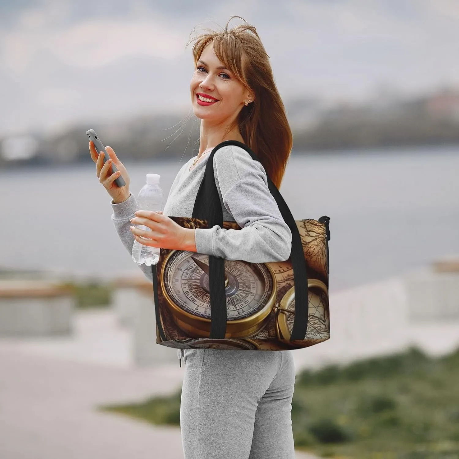 Sports Gym Bag for Women Men Travel Duffel Bag Tote Weekender Bag Carry on Overnight Bag for Travel Swimming Fitness Workout Sports Compass and Old World Map Duffle Bag