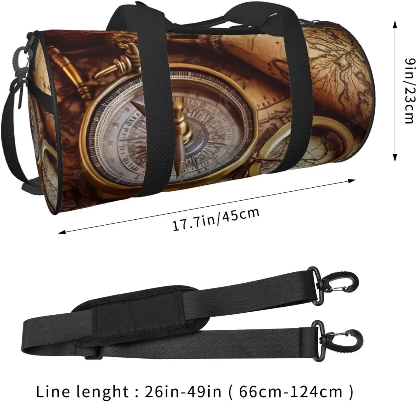 Sports Gym Bag for Women Men Travel Duffel Bag Tote Weekender Bag Carry on Overnight Bag for Travel Swimming Fitness Workout Sports Compass and Old World Map Duffle Bag