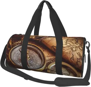 Sports Gym Bag for Women Men Travel Duffel Bag Tote Weekender Bag Carry on Overnight Bag for Travel Swimming Fitness Workout Sports Compass and Old World Map Duffle Bag
