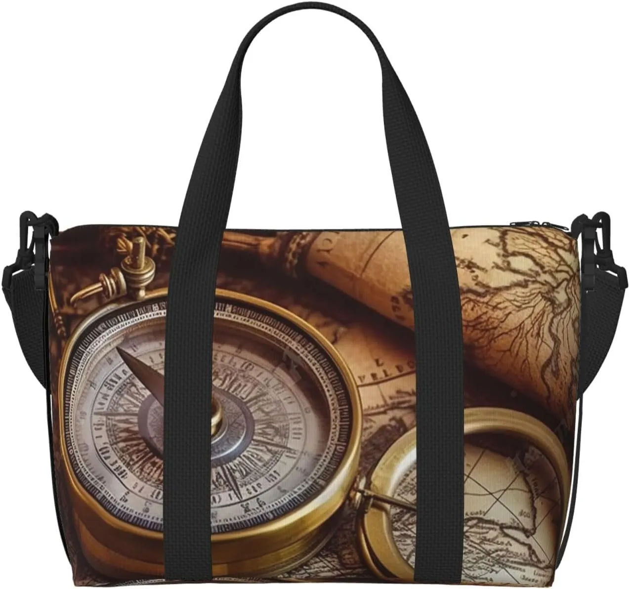 Sports Gym Bag for Women Men Travel Duffel Bag Tote Weekender Bag Carry on Overnight Bag for Travel Swimming Fitness Workout Sports Compass and Old World Map Duffle Bag