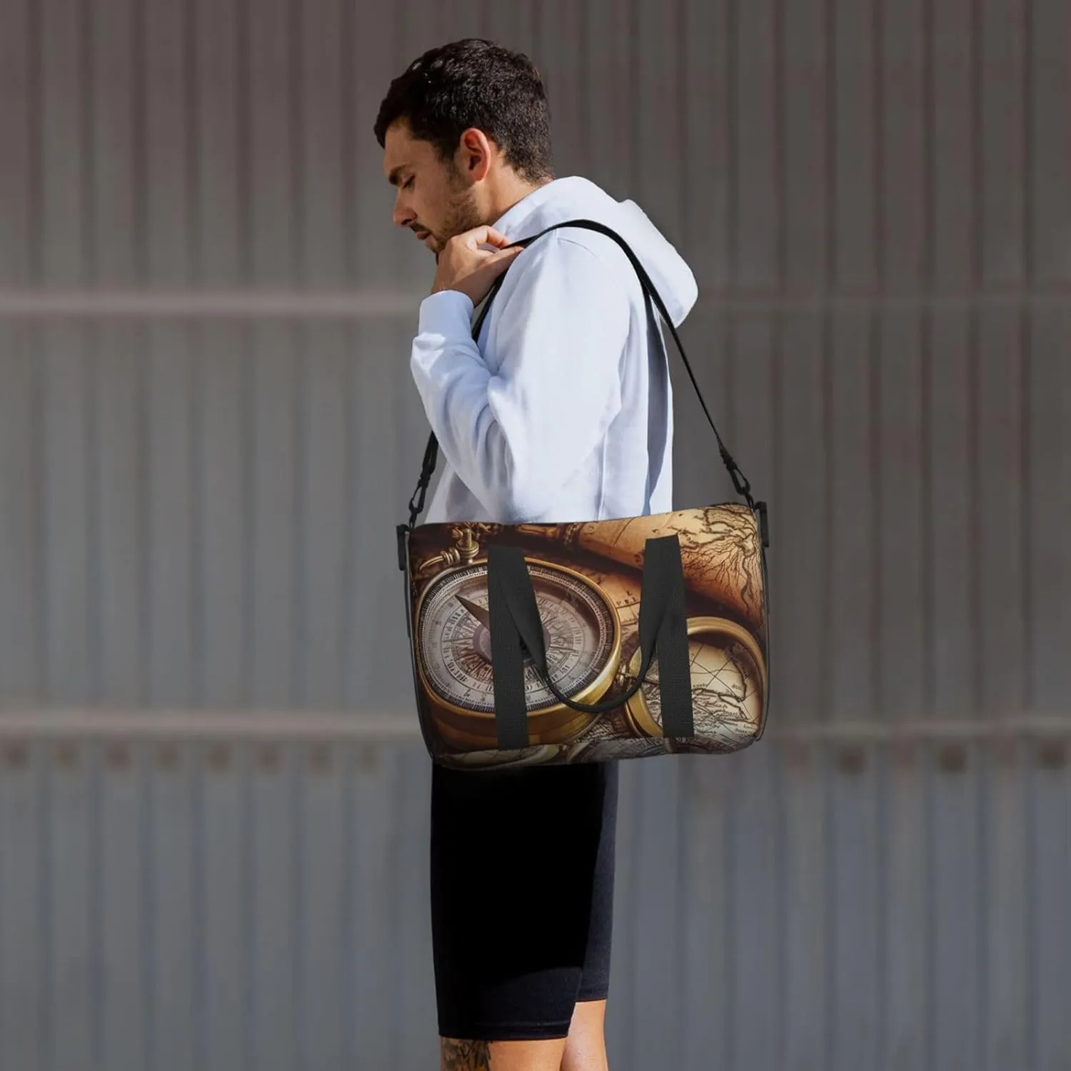 Sports Gym Bag for Women Men Travel Duffel Bag Tote Weekender Bag Carry on Overnight Bag for Travel Swimming Fitness Workout Sports Compass and Old World Map Duffle Bag