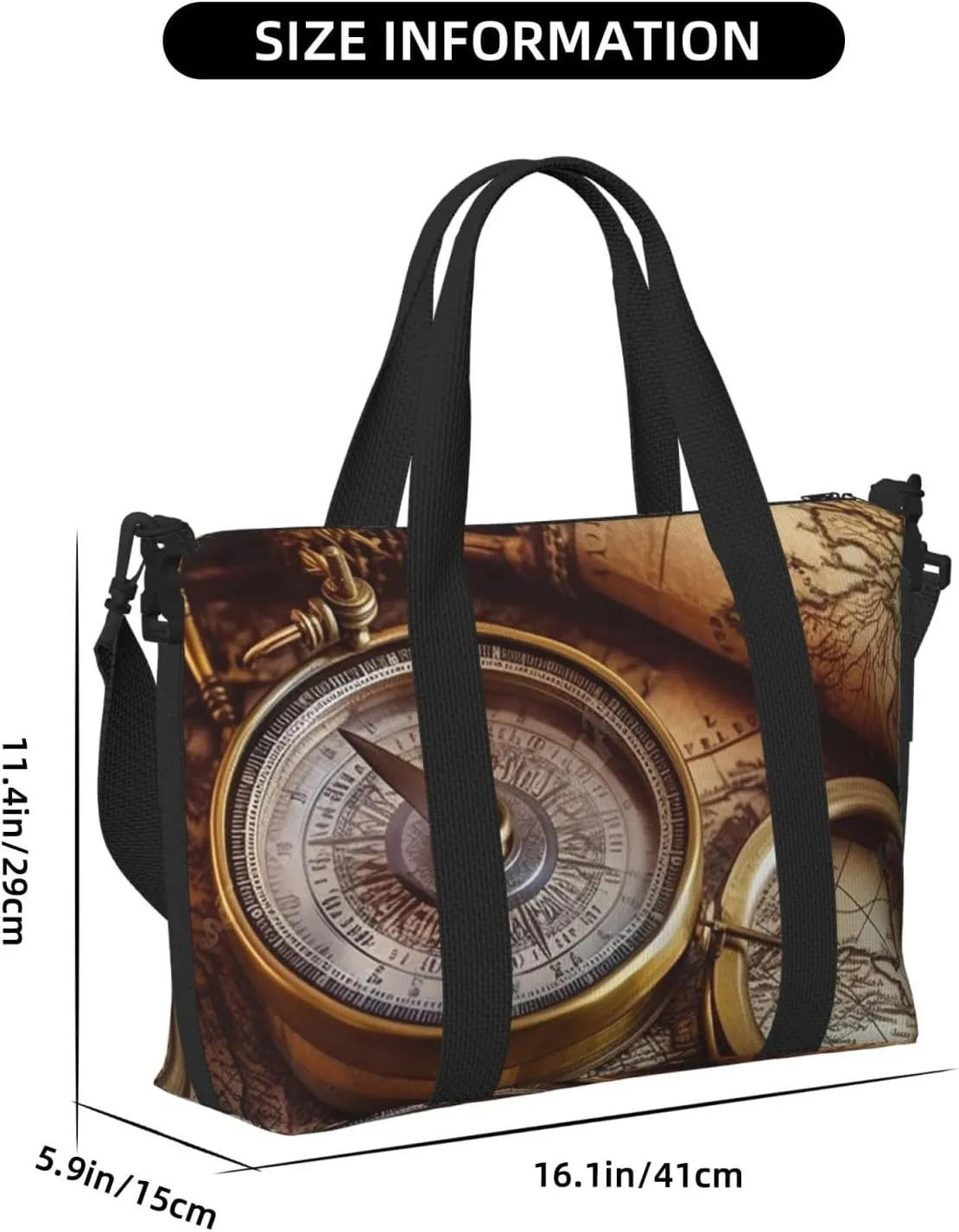 Sports Gym Bag for Women Men Travel Duffel Bag Tote Weekender Bag Carry on Overnight Bag for Travel Swimming Fitness Workout Sports Compass and Old World Map Duffle Bag