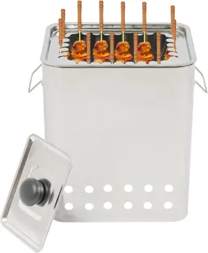 Square Barbecue Hanging Grill Charcoal Barrel BBQ Grill Stainless Steel BBQ Hanging Stove Camping Barbecue Rack Portable Barbecue Grill with 26 Skewers Gloves for Vegetables