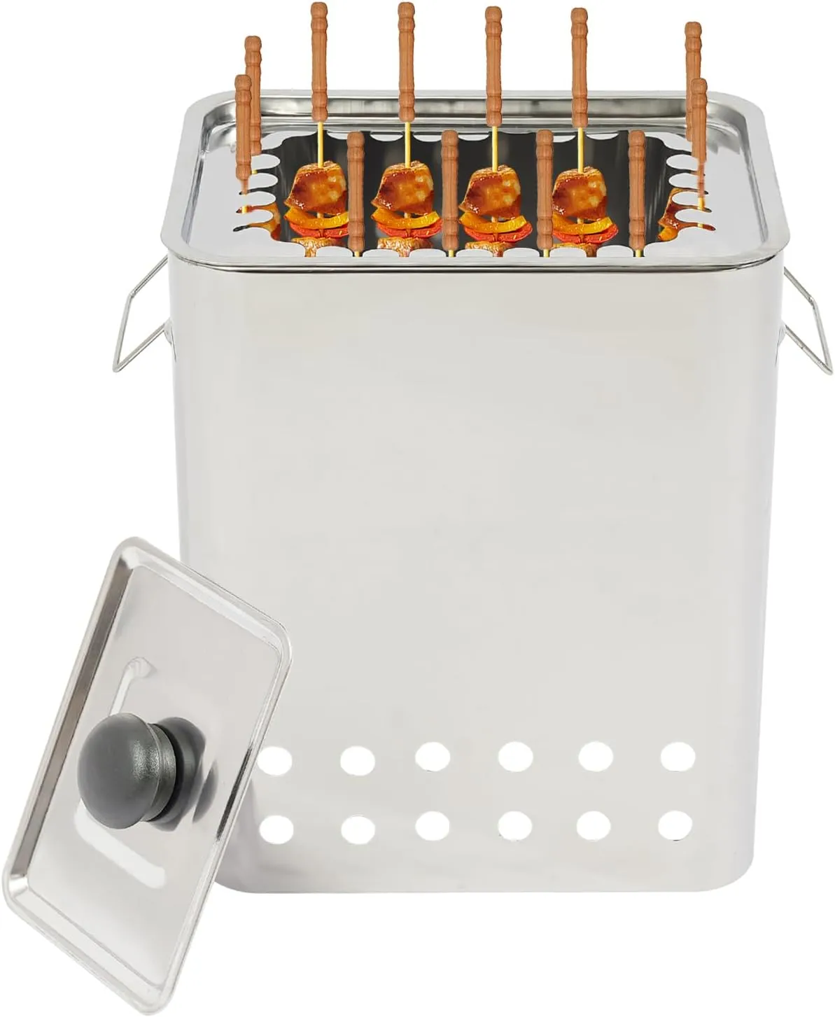 Square Barbecue Hanging Grill Charcoal Barrel BBQ Grill Stainless Steel BBQ Hanging Stove Camping Barbecue Rack Portable Barbecue Grill with 26 Skewers Gloves for Vegetables