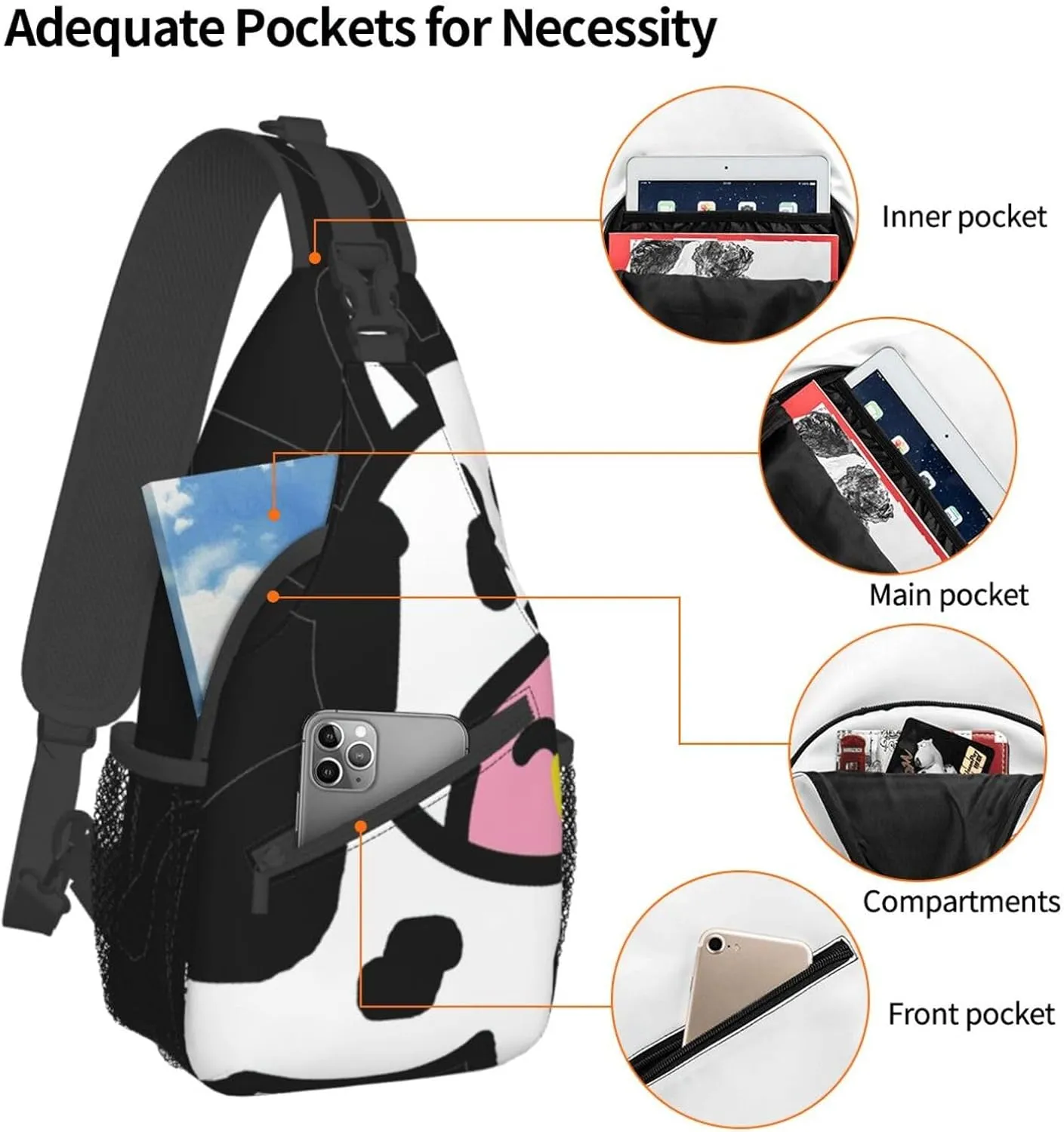 SSIMOO Cute Cow Versatile Travel Hiking Backpack-Perfect For Outdoor Cycling,Chest Shoulder Bag