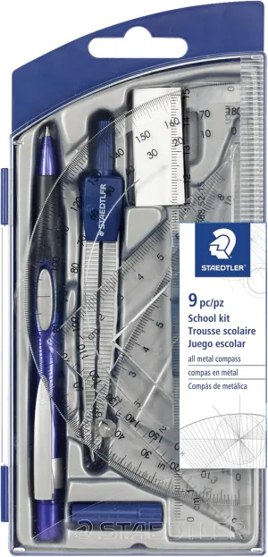 Staedtler 9-Piece Math Geometry Set, Blue, Silver